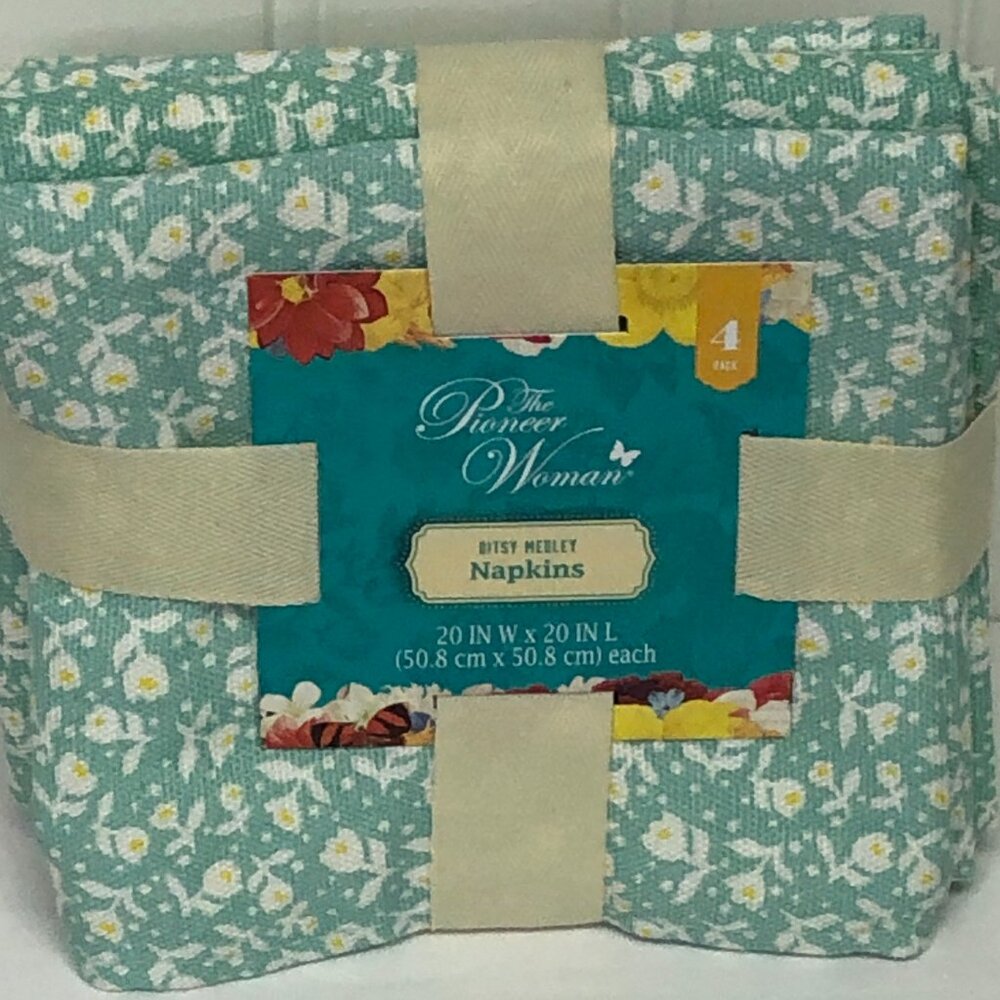 Pioneer Woman Cloth Napkin Ditsy Blue 4pk Floral Fabric Square 20"x20" New